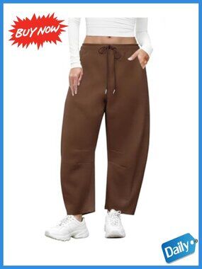 Plus Size Barrel Sweatpants Wide Leg Baggy Lounge Pants Drawstring Pockets
